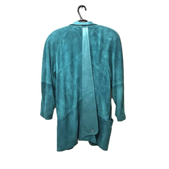 VTG Turquoise Leather Suede Coat Lindzon by Bellissimo Canada Open Front Boho - Picture 2 of 6
